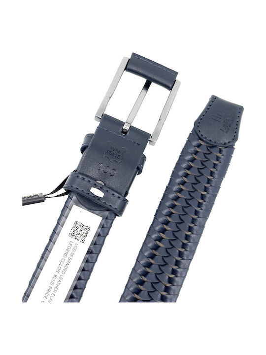 Elastic Men's Belt Leather Knitted Blue
