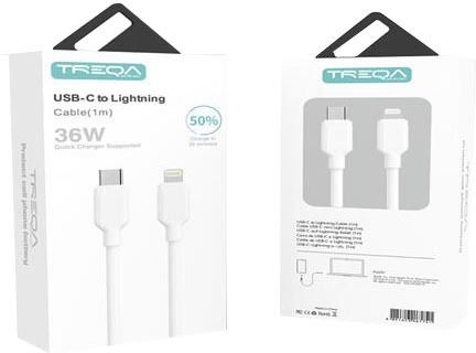 Treqa CA-870 Редовна USB-C към Lightning кабел Бял 1м (CA-870)