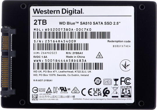 Western Digital SA510 SSD 2TB 2.5'' Type with SATA III Connection WDS200T3B0A