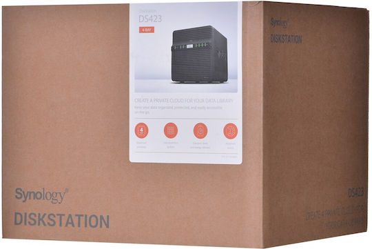 Synology DiskStation DS423 NAS Tower με 4 θέσεις για HDD/SSD και 2 θύρες Ethernet