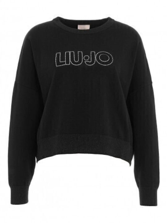Maglia Chiusa Damen Langarm Pullover Schwarz