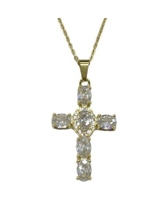 Tatu Moyo Cross from Gold Plated Steel with Chain