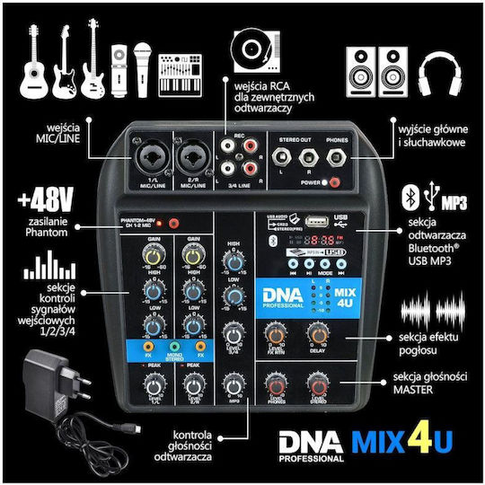 DNA Mix 4U Αναλογική Κονσόλα 4.0 Καναλιών & Bluetooth