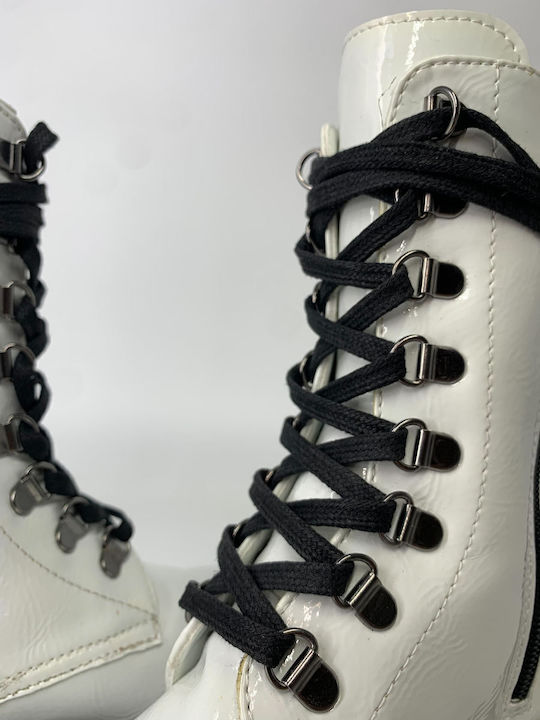 Stiefeletten Damen aus Lackleder Weiß