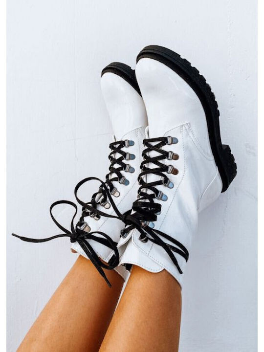 Stiefeletten Damen aus Lackleder Weiß