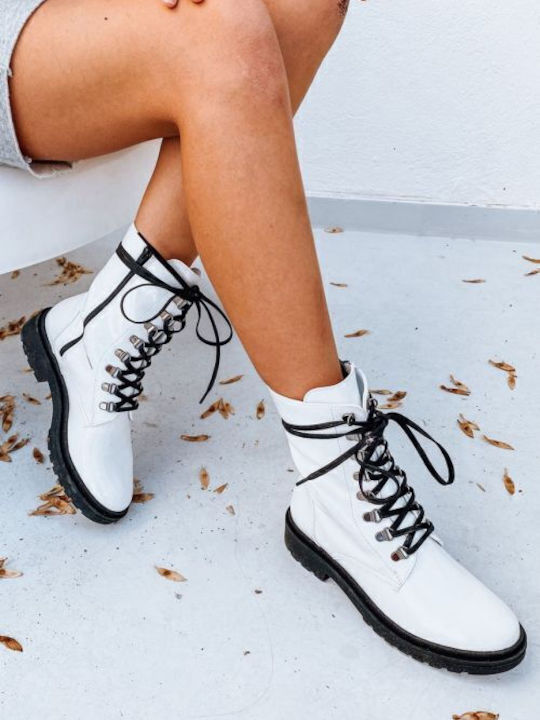 Stiefeletten Damen aus Lackleder Weiß