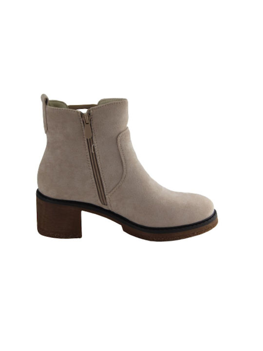 Plato Women's Suede Medium Heel Ankle Boots Beige