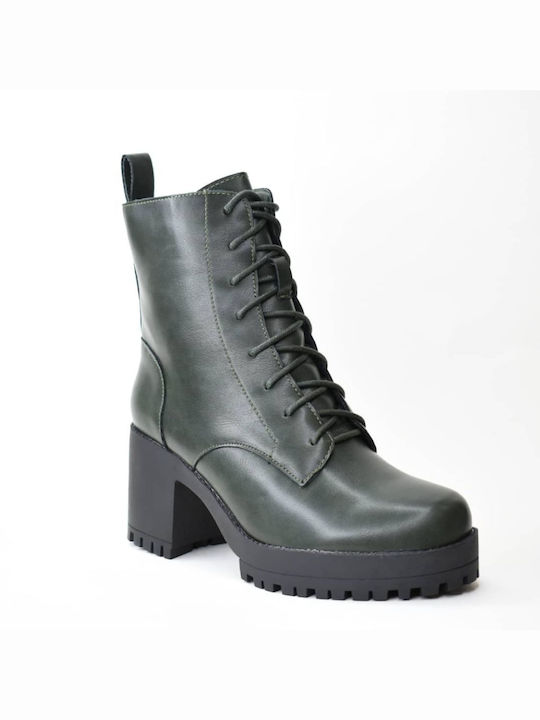 Plato Women's Leather High Heel Boots Green