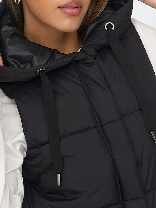Women's Long Puffer Jacket for Winter with Hood Black