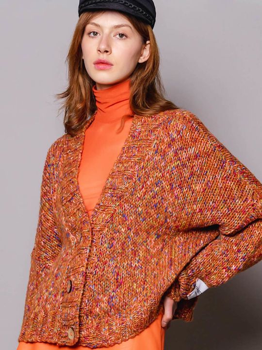 Collectiva Noir Women's Summer Blouse Long Sleeve Orange