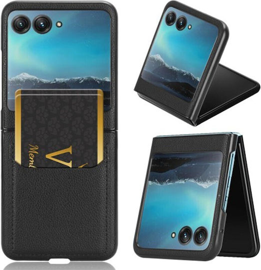 Leather Litchi Back Cover Piele / Plastic Negru (Razr 40 Ultra)