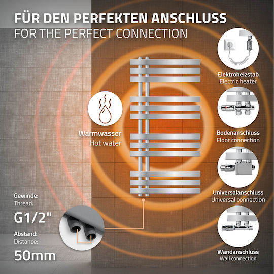 ECD Germany Iron EM Elektrische Handtuchheizkörper 300W 100x50cm Silber