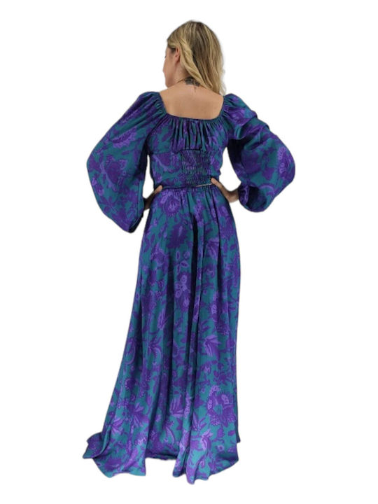 Sushi's Closet Set with Satin High Waist Maxi Skirt Floral in Purple color