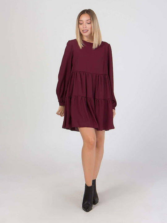 Mini Shirt Dress Dress with Ruffle Brown