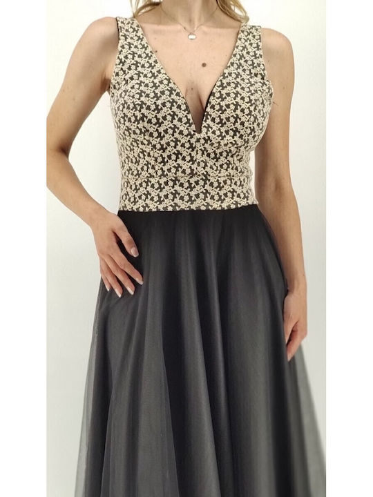 Summer Midi Evening Dress with Tulle Black