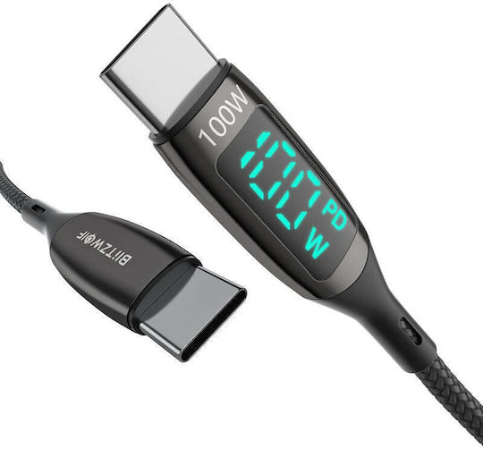 BlitzWolf BW-TC23 Geflochtenes USB 2.0 Kabel USB-C männlich - USB-C 100W PD Schwarz 1,8m