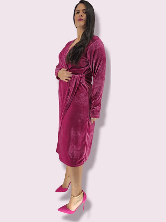 Midi Evening Dress Velvet Wrap Purple