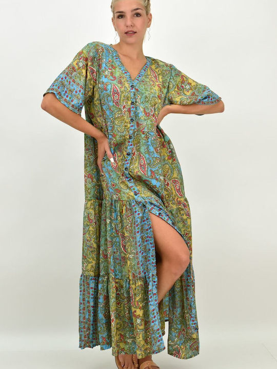 Potre Summer Maxi Shirt Dress Dress with Ruffle Blue