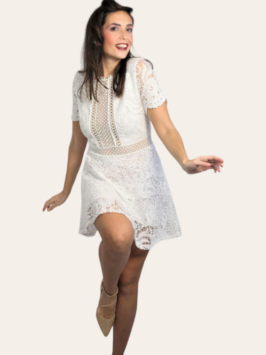 Summer Mini Dress for Wedding Christening with Lace White