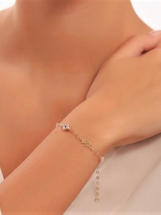 Eforo Kids Bracelet Chain from Gold 14K with Figure, Evil Eye & Stones