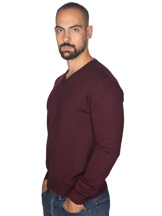 Vera Men's Short Sleeve T-shirt with V-Neck Burgundy