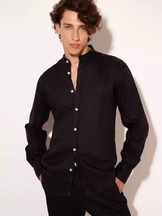 Stefan Fashion Men's Shirt Long Sleeve Linen Black