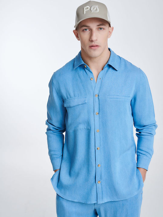 P/Coc Men's Shirt Long Sleeve Denim Light Blue