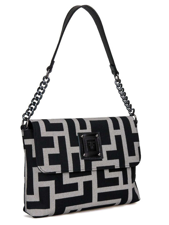 Υφασμάτινη Γυναικεία Τσάντα Ώμου Light Grey Black