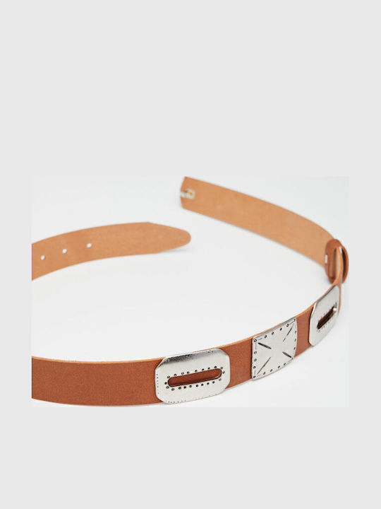 Wide Leather Women's Belt Tabac Brown