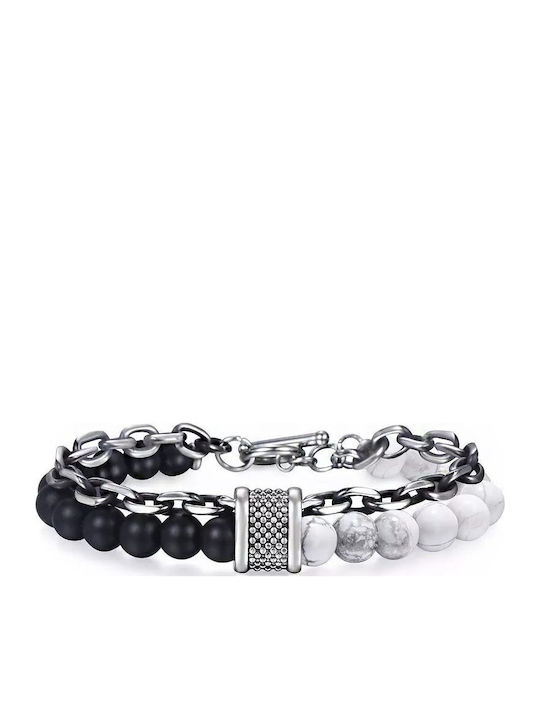 Legend Accessories Ανδρικό Βραχιόλι Αλυσίδα από Ανοξείδωτο Ατσάλι με Πέτρες Λάβας 21cm