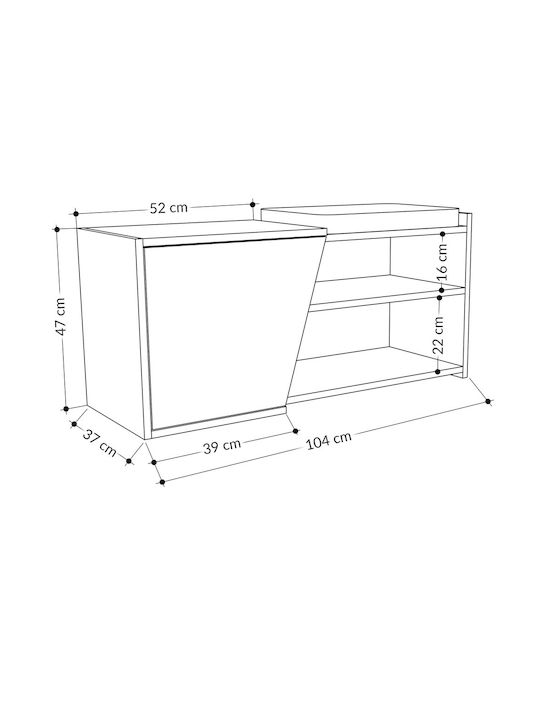 Suport pentru pantofi Fiona cu 2 Rafturi Stejar / Cărbune L104xW37xH47cm