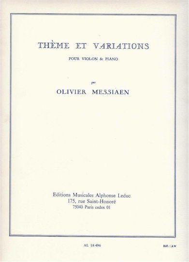 Alphonse Leduc Messiaen - Theme And Variations Παρτιτούρα για Πιάνο