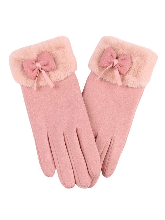 Ροζ Γυναικεία Γάντια Αφής με Γούνα
