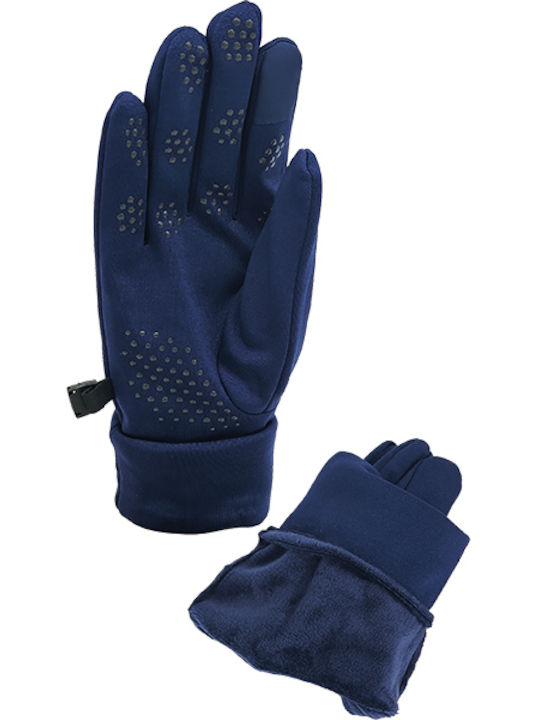 Gift-Me Navy Μπλε Γυναικεία Γάντια Αφής με Γούνα