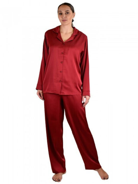 Rachel Winter Damen Pyjama-Set Satin Rot