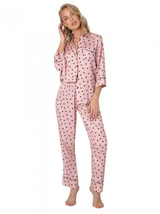 Aruelle Sommer Damen Pyjama-Set Satin Rosa