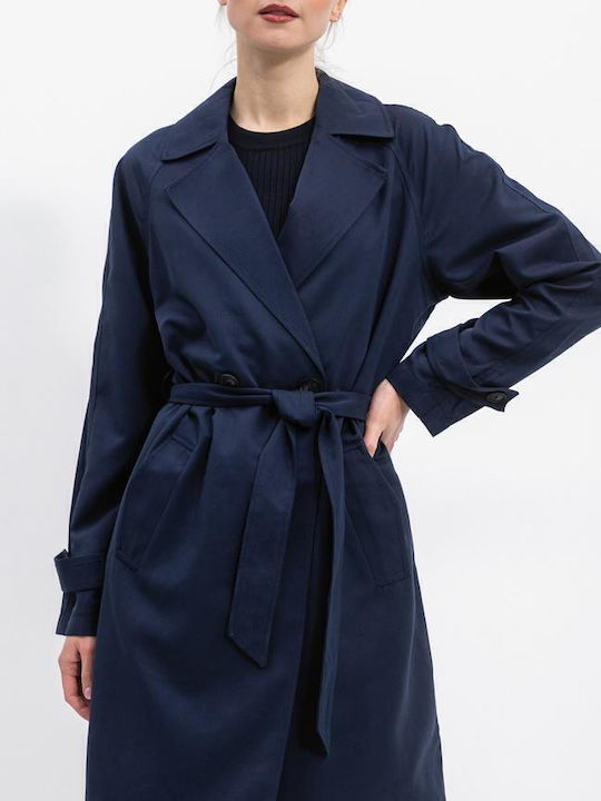 Women's Midi Gabardine with Buttons Navy Blue