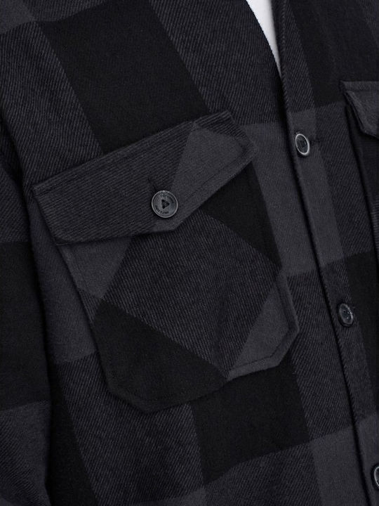 Μακρυμάνικo Φανελένιο Overshirt σε Κανονική Γραμμή Καρό Μπλε
