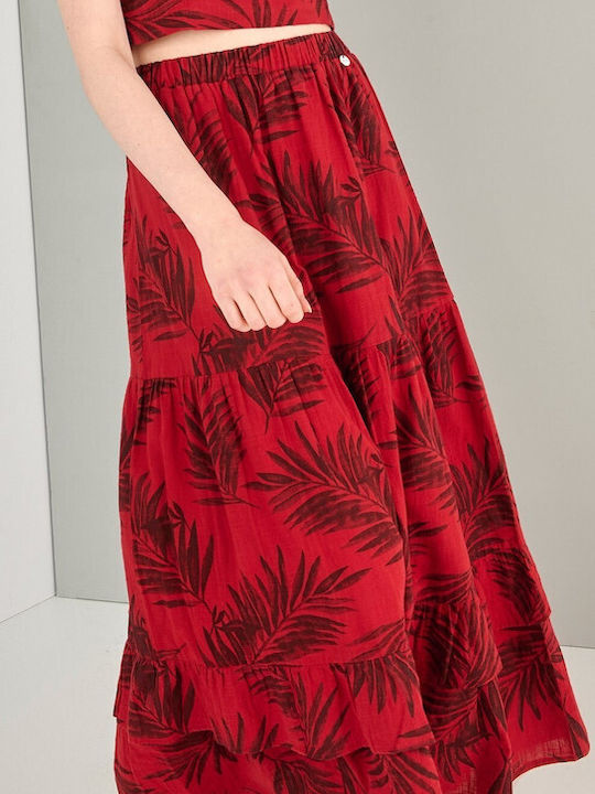 Ale - The Non Usual Casual Hohe Taille Maxi Rock in Rot Farbe