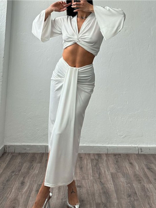 Chica Σετ με Midi Φούστα σε Λευκό χρώμα