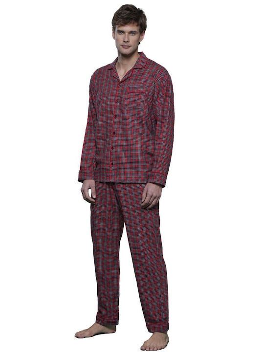 Noidinotte Men's Winter Cotton Checked Pajamas Set Red