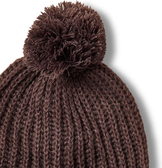 Indio Pom Pom Beanie Γυναικείος Σκούφος με Rib Πλέξη σε Καφέ χρώμα