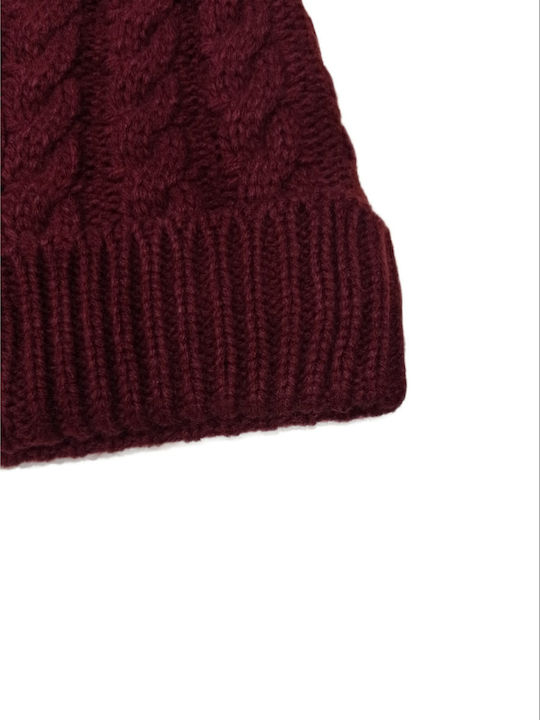 Beanie Cap with Braid Burgundy