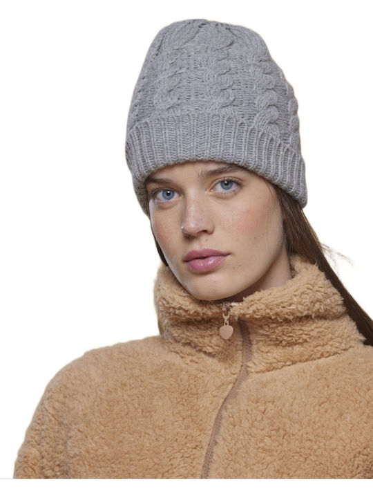 Beanie Cap with Braid Gray