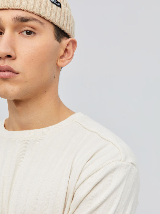 Beanie Ανδρικός Σκούφος με Rib Πλέξη σε Μπεζ χρώμα