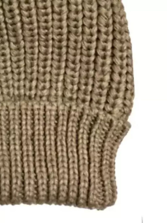 Pom Pom Beanie Frauen Beanie mit Rippstrick in Khaki Farbe
