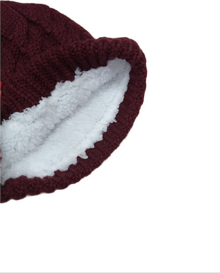 Beanie Γυναικείος Σκούφος με Πλεξούδες σε Μπορντό χρώμα