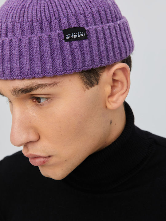 Beanie Ανδρικός Σκούφος με Rib Πλέξη σε Μωβ χρώμα