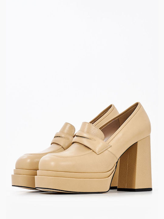 Mortoglou Leather Beige Heels