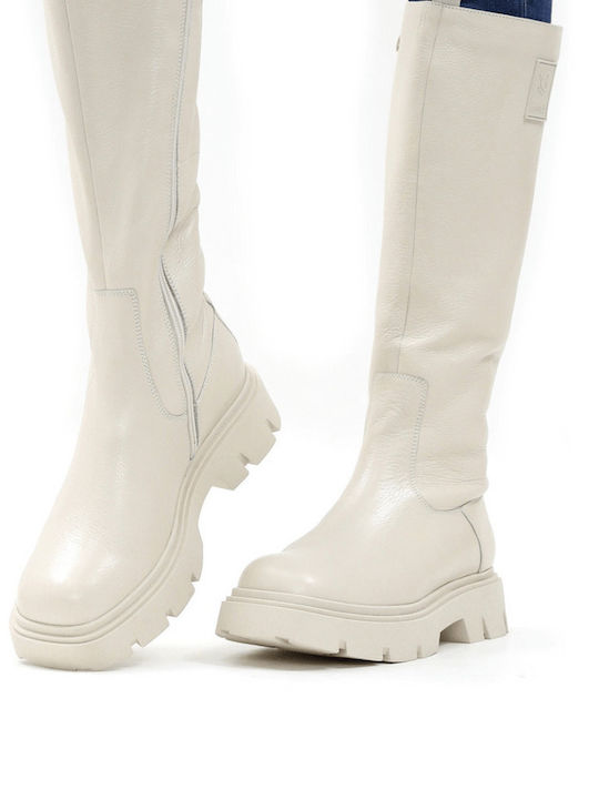 Caprice Anatomic Leather Women's Boots with Zipper Beige